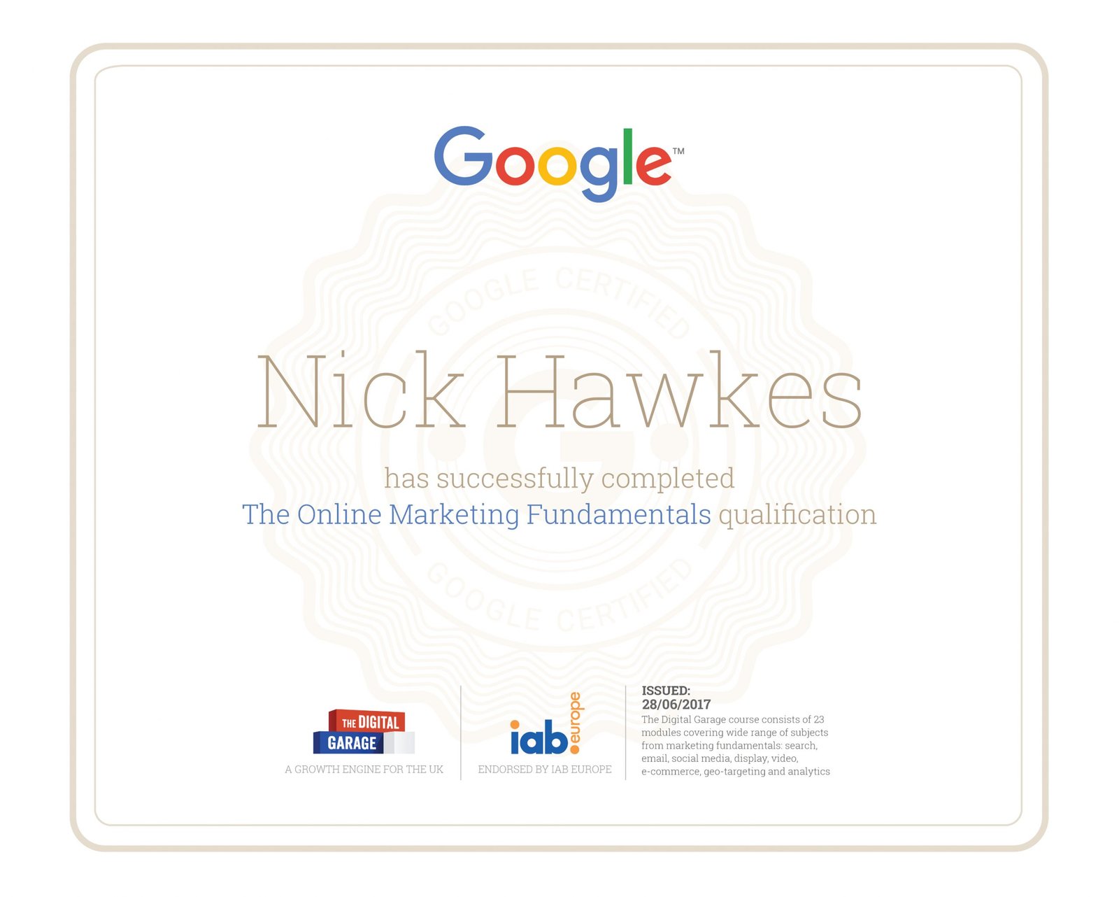 google garage digital marketing course